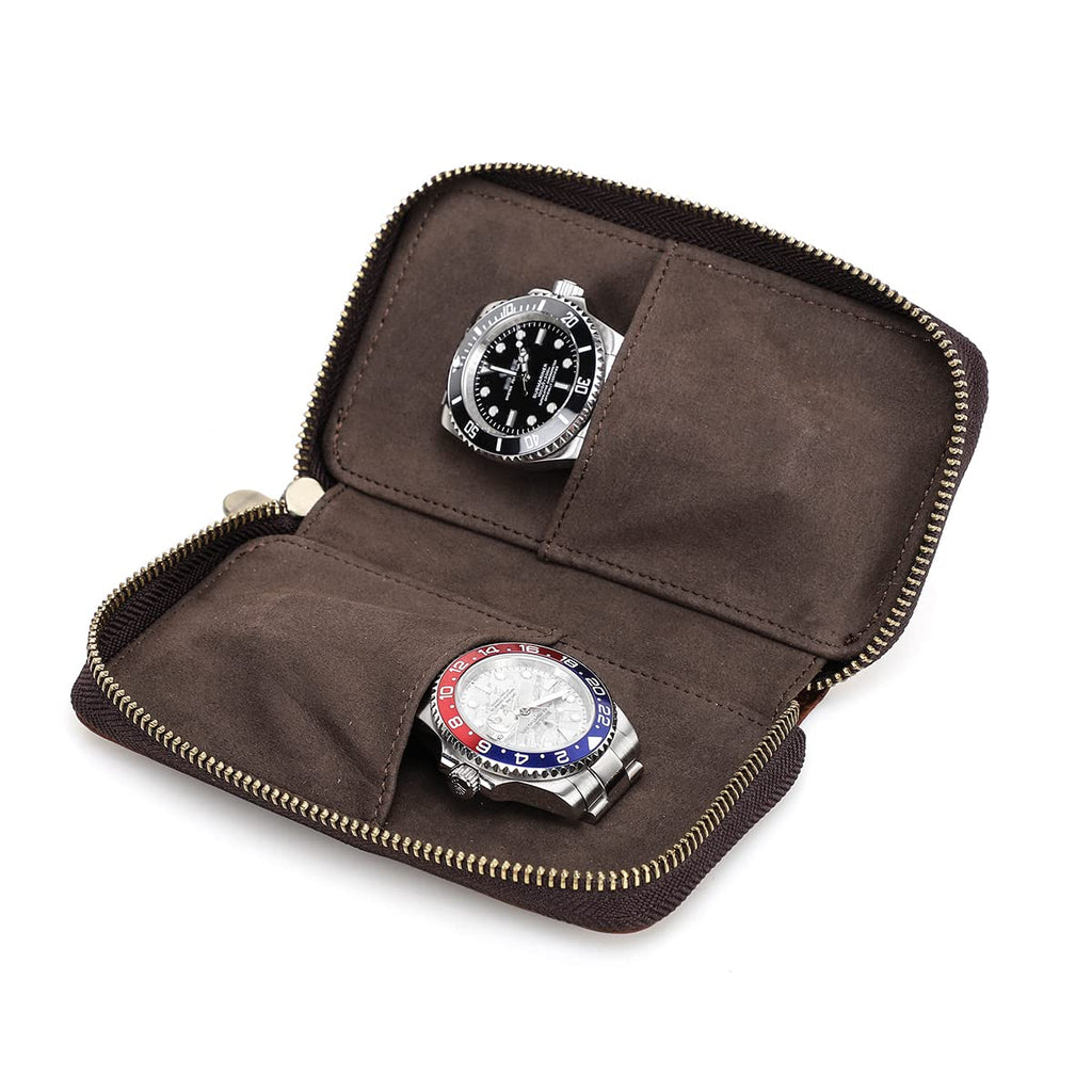 Watch Bracelet Storage Bag Case Leather 2 Pieces, Hiram Portable Travel Watch Genuine Leather Pouch, Watch Bag Leather for Coupl