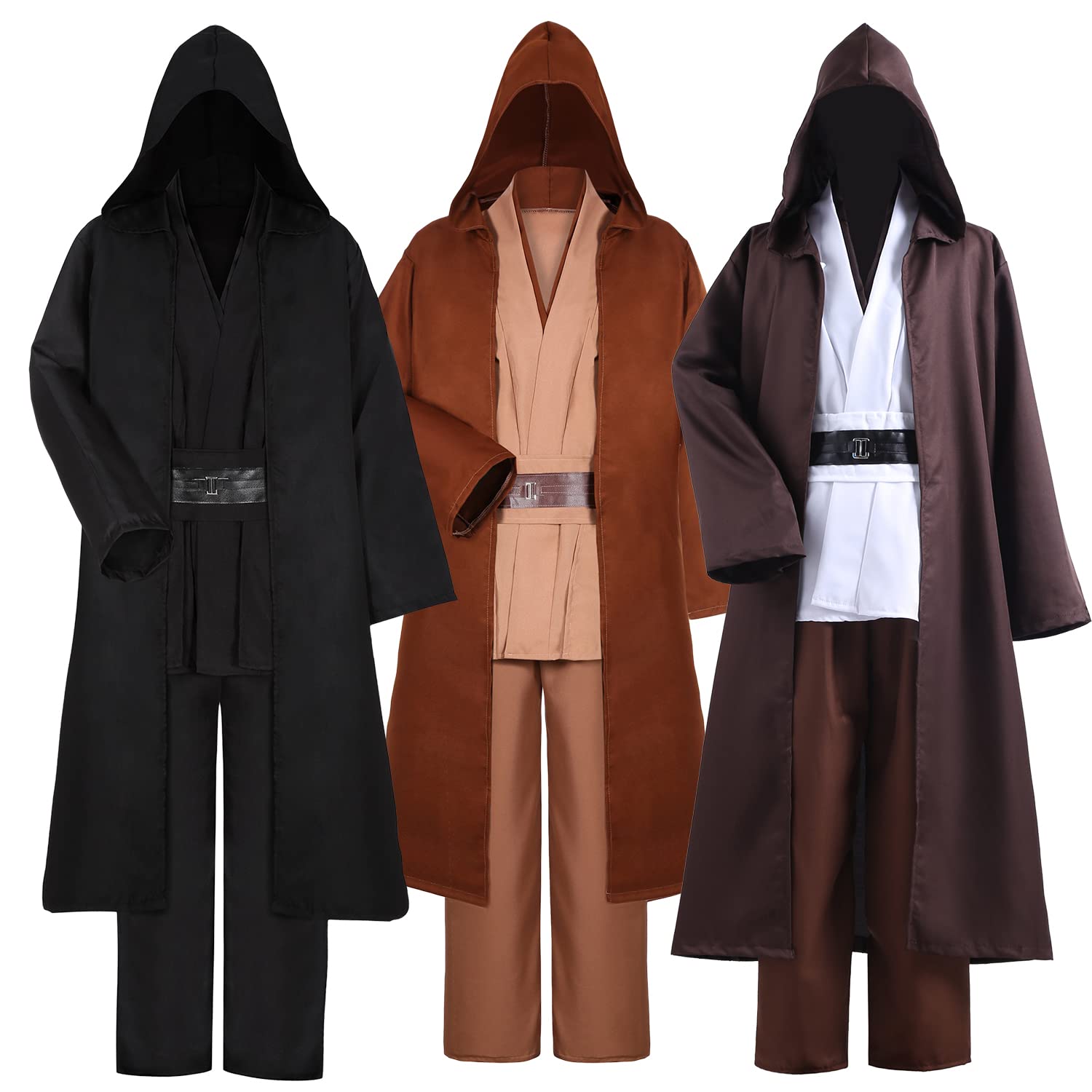 ALIZIWAY Unisex Tunic Jedi Costume OBI Wan Kenobi Halloween Cosplay Hooded Robe Cloak for Adults Y056L White