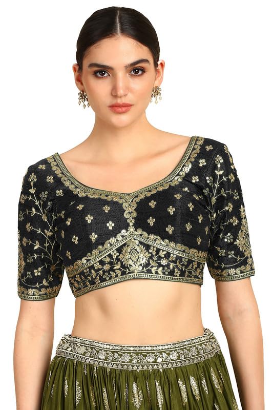 Soch Women Zari Embroidered Silk Blend Padded Blouse with Sequins