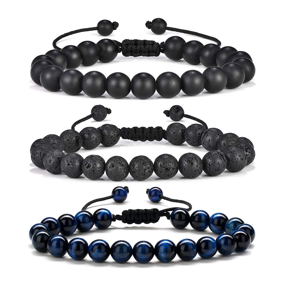 Dad Christmas Gifts Mens,Women Bracelet, Natural Black Lava Rock Stone Anxiety, Adjustable Aromatherapy Essential Oil Diffuser H