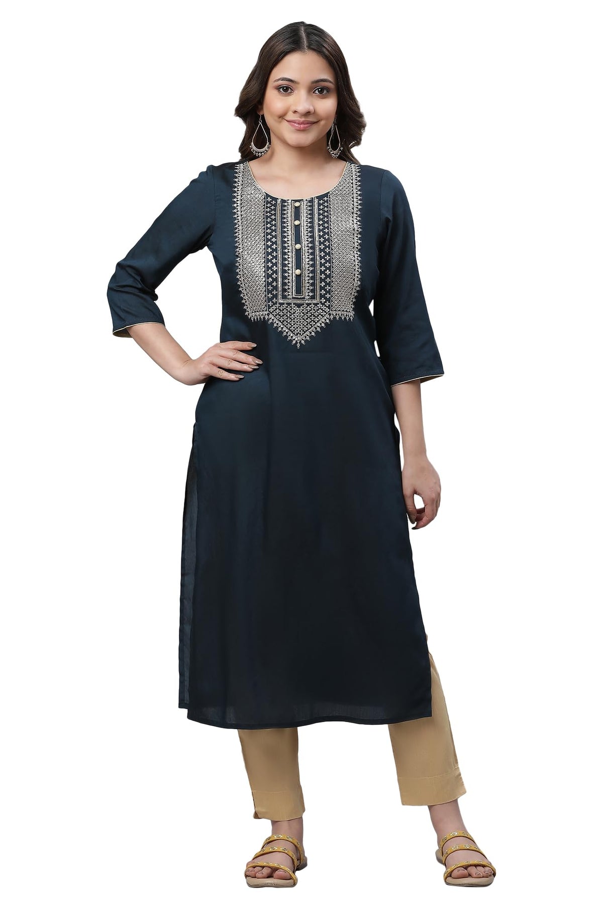 Aurelia Womens Blue Solid Solid Viscose Poly Straight Kurta_23AUA14762-704677_XS