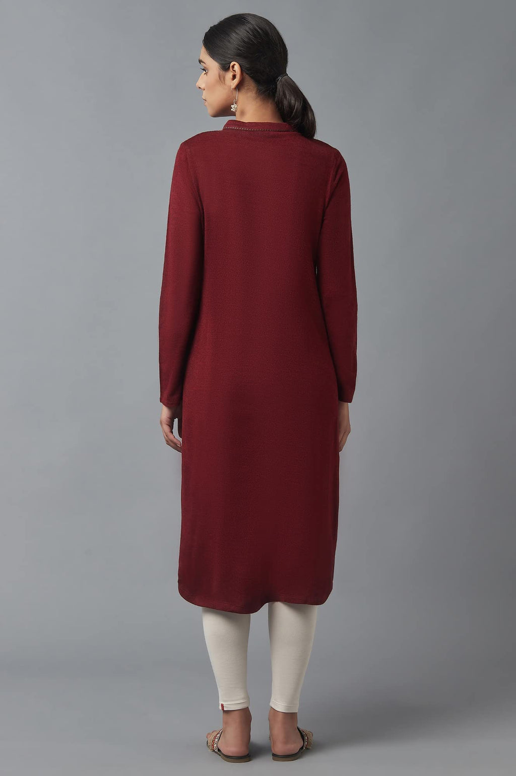 W For Woman Dark Grey Embroidered Winter Kurta