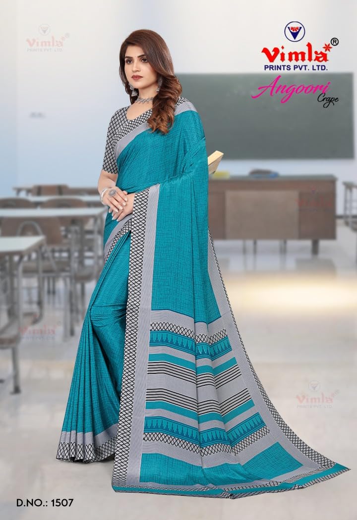 Vimla WomenS Mysore Crepe Silk Uniform Saree With Printed 6 Yard Length And Unstitched Blouse Piece Office Wear Saree