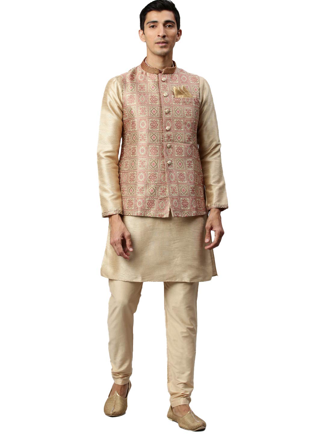 Manyavar MenS Silk Blend Regular Kurta Set (Shjst061_Pista_M)