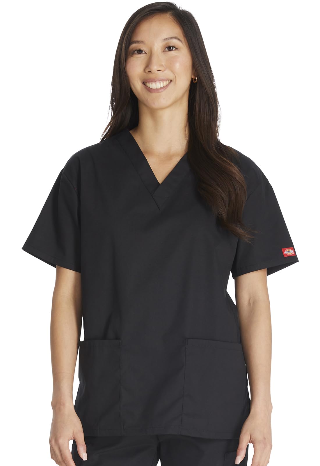 Dickies Women's EDS Signature Scrubs 86706 Missy Fit V-Neck Top, Black, Large