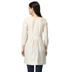 Om Sai Latest Creation Slub Rayon Fully Stitched Anarkali Foil Print Kurti For Women & Girls On Jeans Palazzo Or Skirt (Plus Size Upto 2Xl) (Off-White)