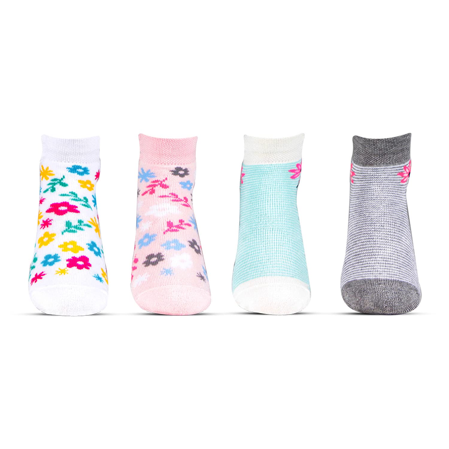 Bonjour Designer Sports Cushioned/Terry Ankle Length Socks for Kids- Girls- Pack Of 4