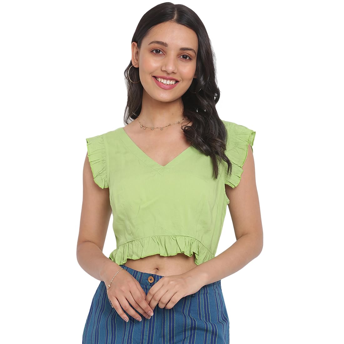 Fabindia WomenS Solid Regular Fit Tunic Shirt (10730195_Green