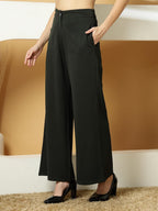 OOMPH! Women Trouser | Wide Leg High Waist Trousers | Solid Formal & Casual Pants with Front Patch Pockets | Officewear, Travel,