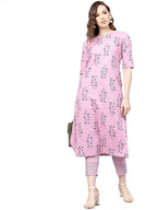 Gosriki Women'S Cotton Straight Printed Kurta With Pant (Pink,S)