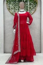 Fashion Basket Georgette Anarkali Kurta For Women Red