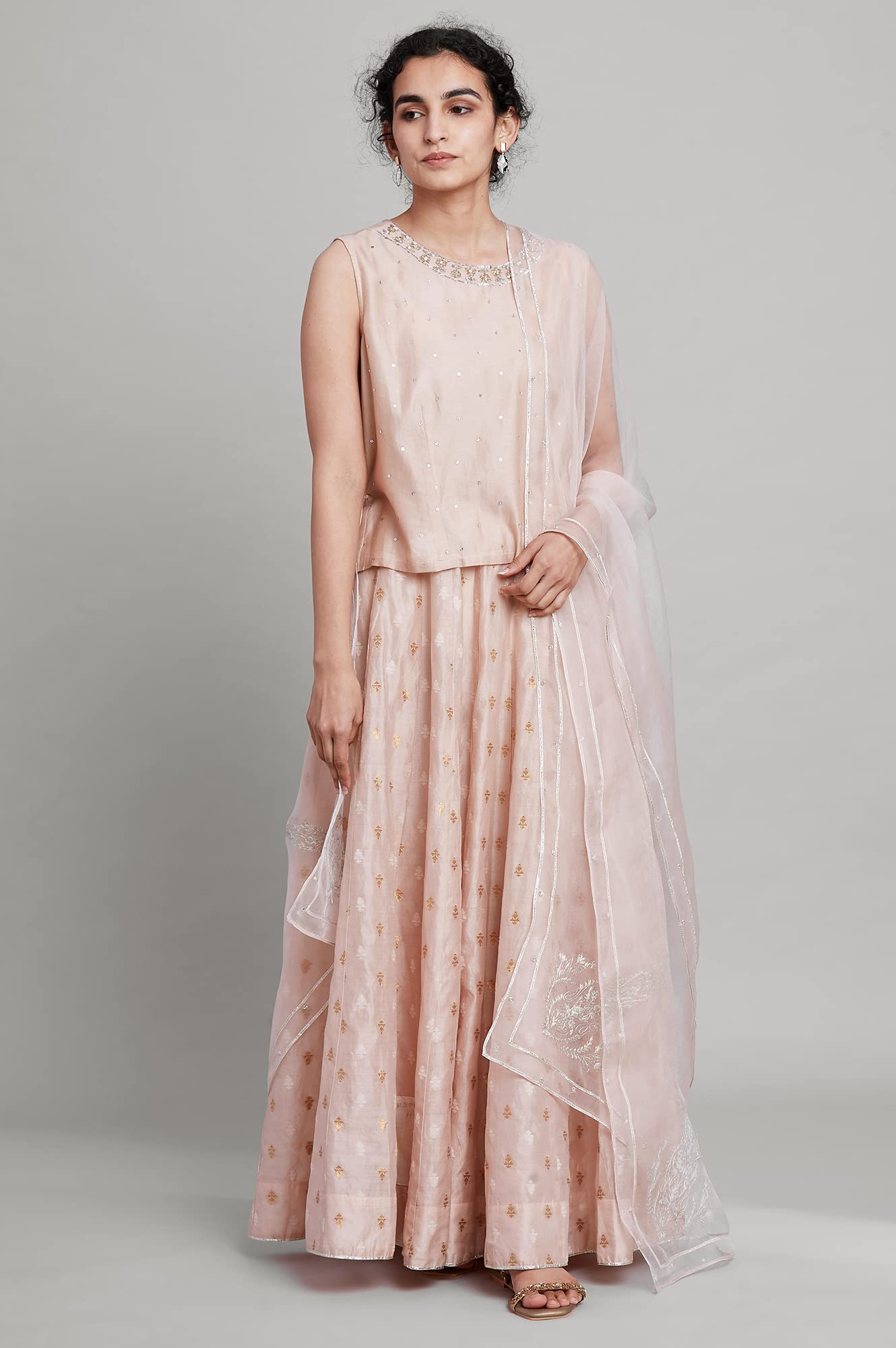 W For Woman Women'S Cotton Blend Top, Skirt, Dupatta