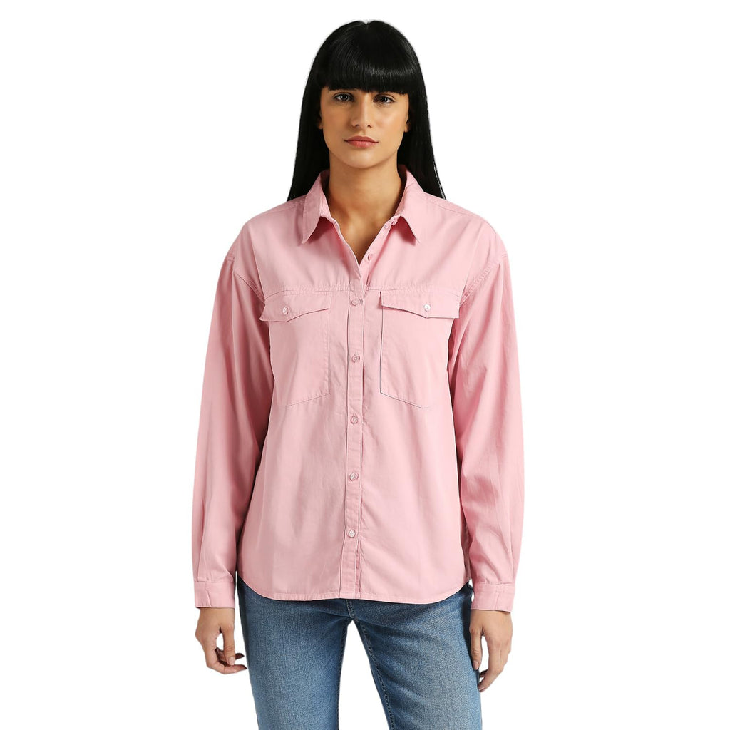 Pepe Jeans WomenS Solid Relaxed Fit Shirt (Pl304911_Pink
