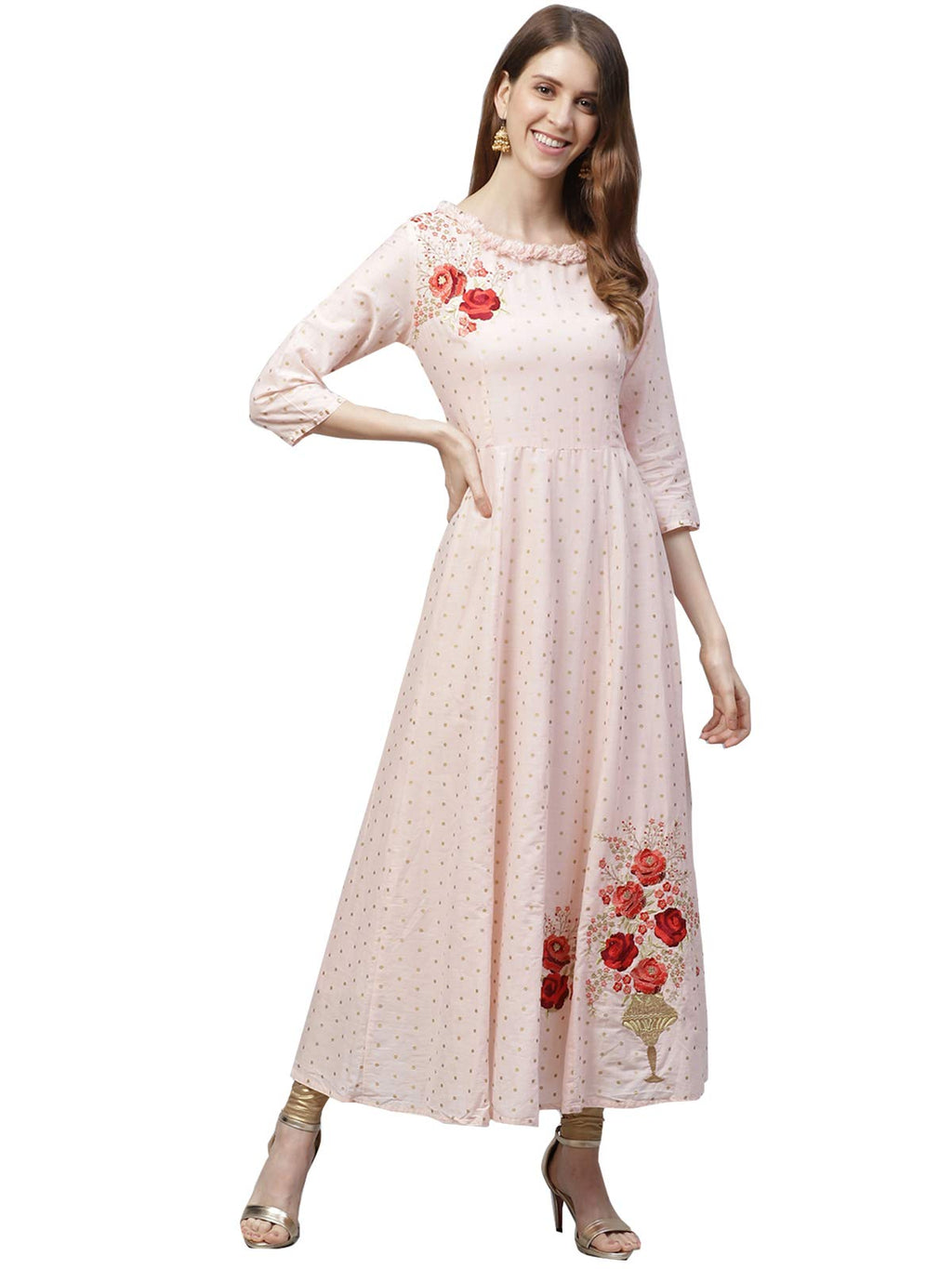 Ishin Women'S Cotton Anarkali Embroidered Kurta Kshivanimp-2021_S_Peach
