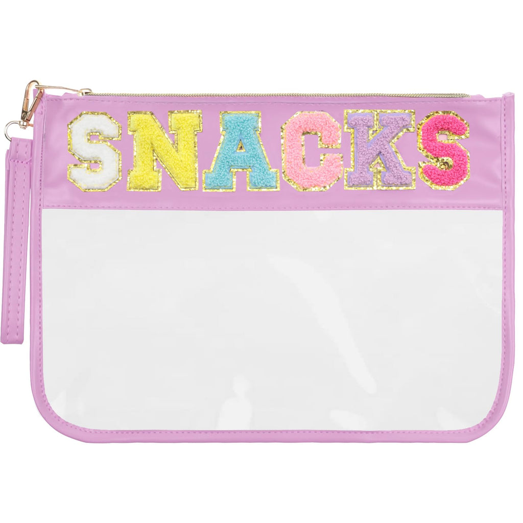 Burskit Chenille Letter Clear Zipper Pouch for Travel Preppy Patch Makeup Bag-Nylon Cosmetic Preppy Makeup Waterproof Organizer 