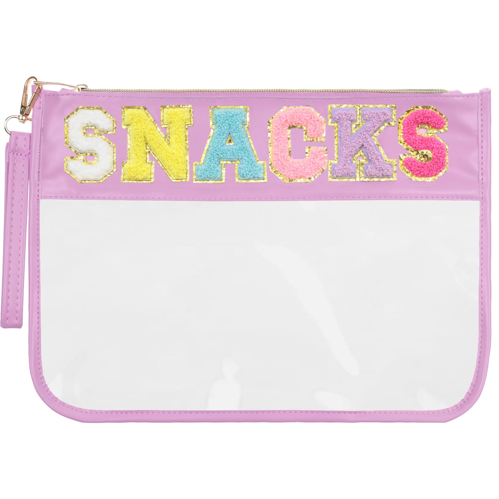 Burskit Chenille Letter Clear Zipper Pouch for Travel Preppy Patch Makeup Bag-Nylon Cosmetic Preppy Makeup Waterproof Organizer 