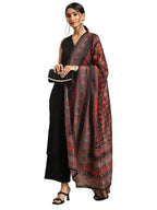 Gosriki Women'S Cotton Blend Straight Solid Kurta With Palazzo & Dupatta (Manjiri Black-Gs_L_Black_Large)
