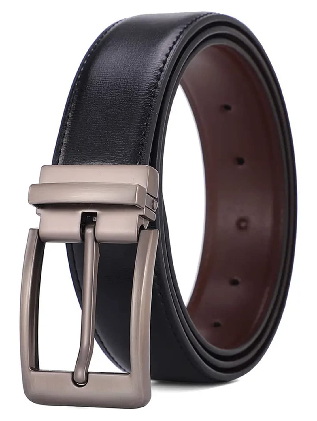 Sunshopping MenS Formal Artificial Leather Black & Brown Pin Buckle Reversible Belt (Bob54Bl) (34, Black03) 34