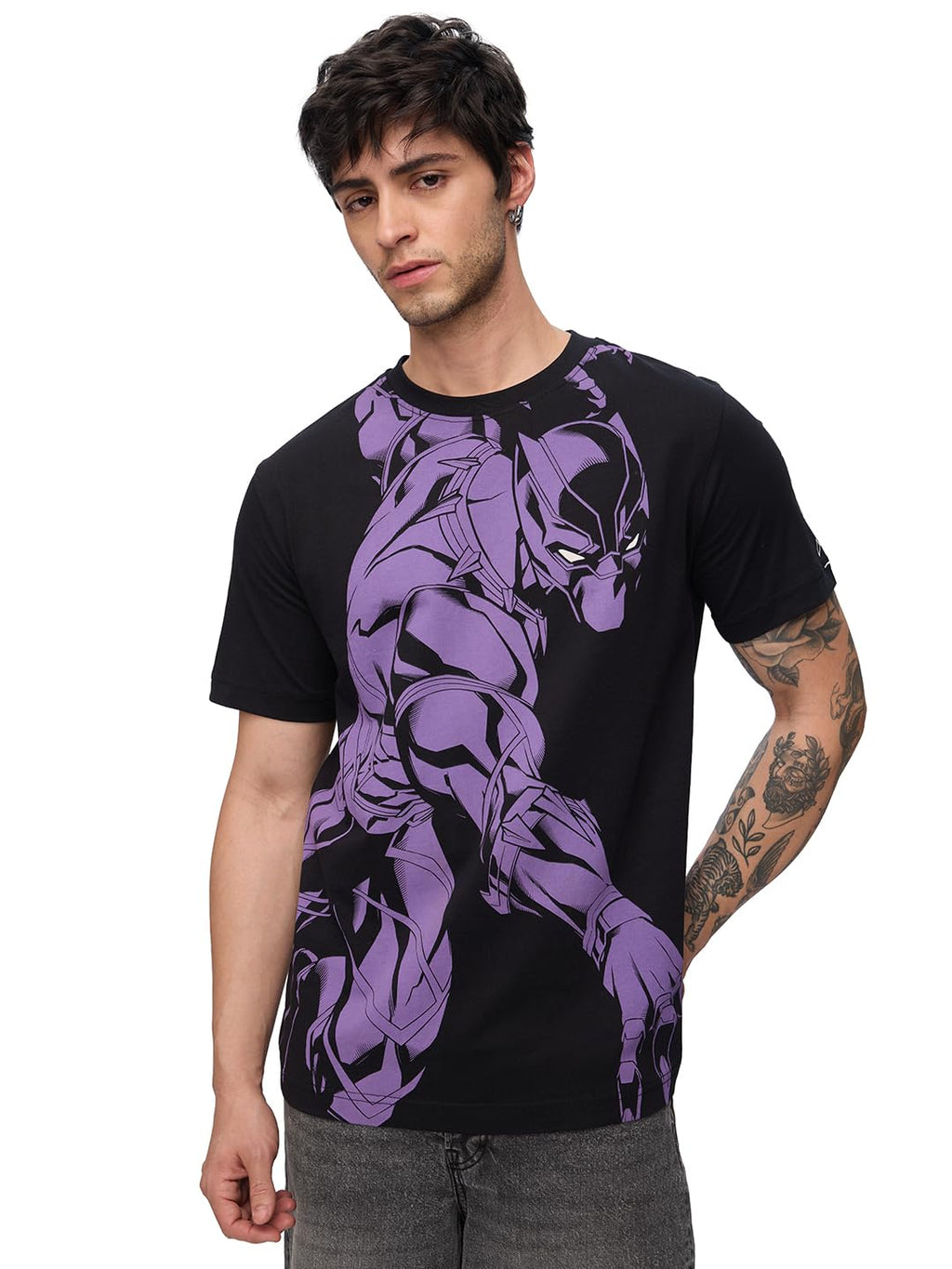 The Souled Store Official Black Panther: The King Mens and Boys Regular fit Graphic Prnited Half Sleeve Cotton Green Color Mens 