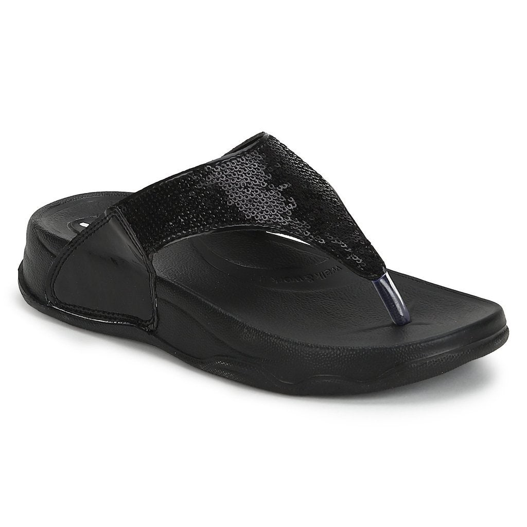Welcome Womens Darkblack Leather Flip Flop4 UK (123BlackHF06_4) 4