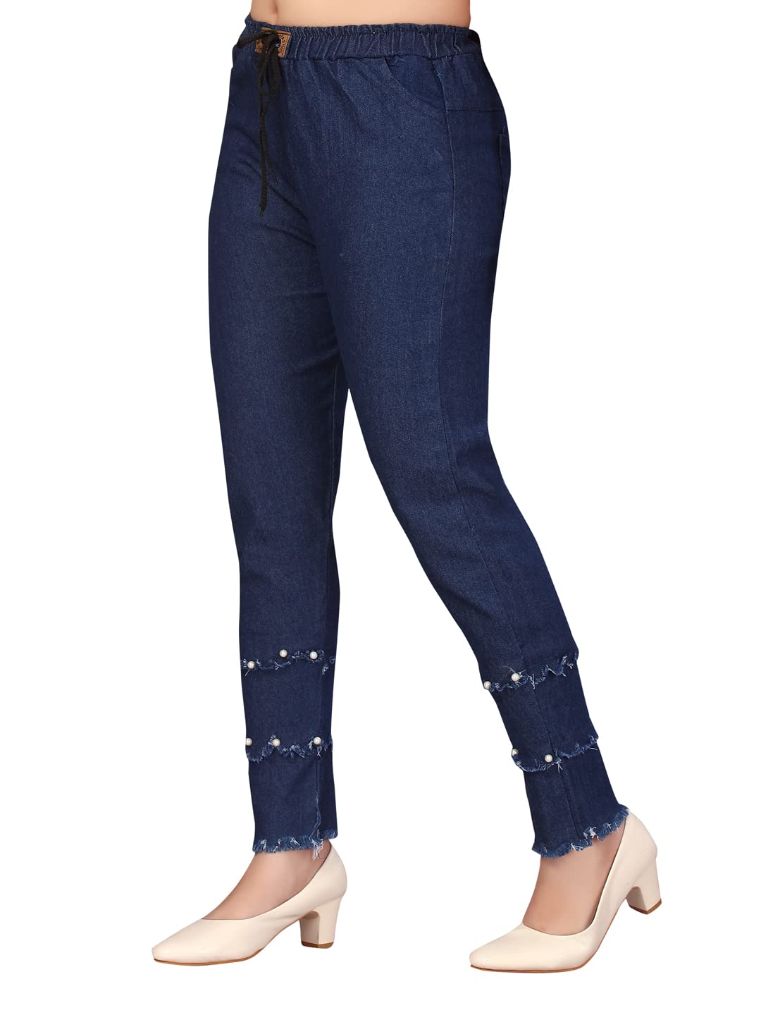 Aarika Girls Navy Blue Colour Beads Emballished Denim Jeans (12-16 Years)