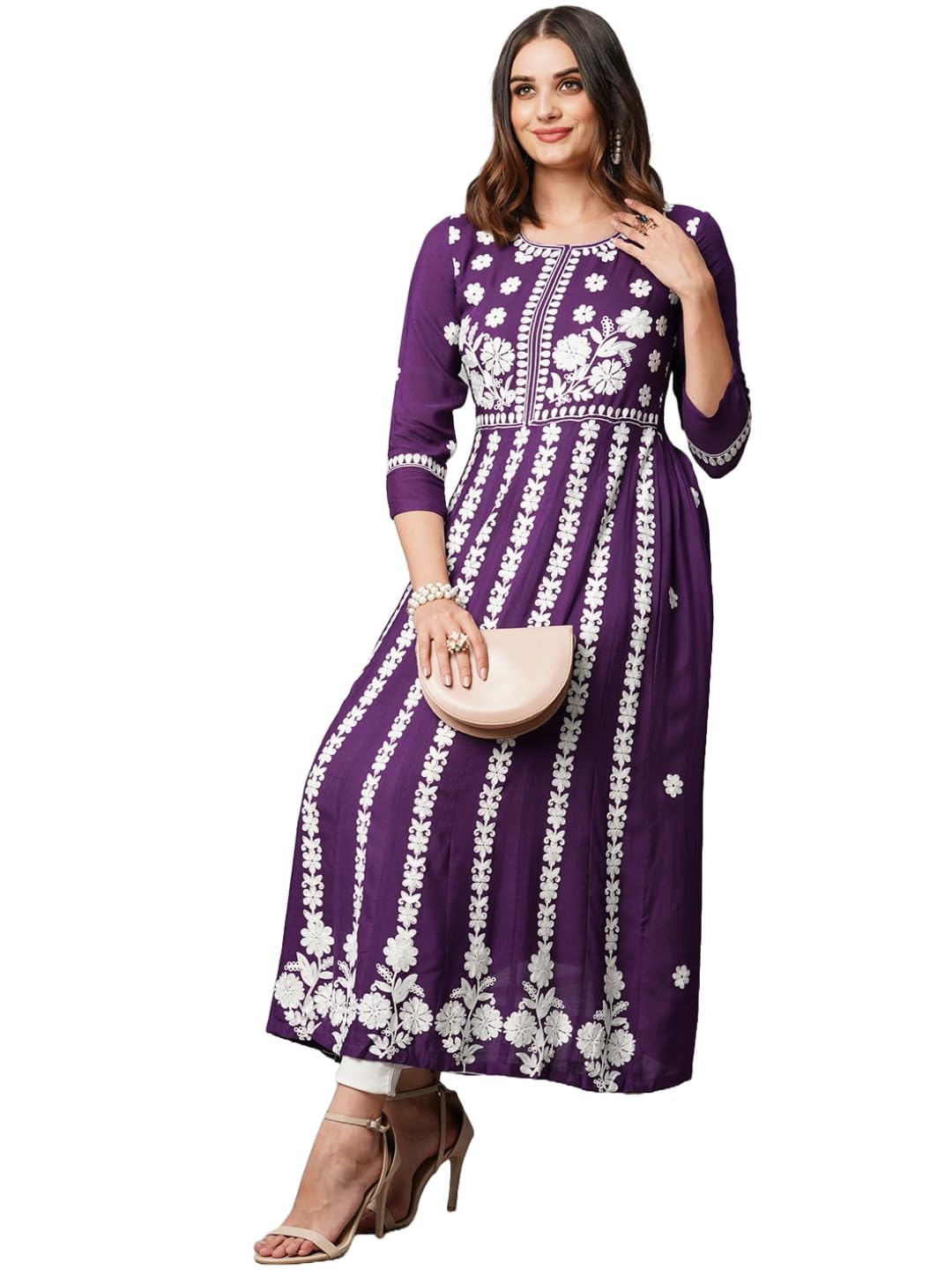 ANNI DESIGNER Womens Rayon Blend Chikankari Embroidered Anarkali Kurta (VAVAJODO-Violet-ENW_XXL_Violet_XX-Large)