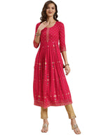 Rangita Pink Rayon Calf Length Printed Nayra Kurti For Women | Kurta For Women_2Xl