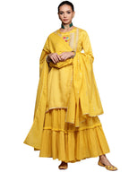 Ishin Women'S Silk Blend Straight Embroidered Zari Floral Print Yellow Kurta Suit Set With Sharara Inwsd020_Yl_S_Yellow