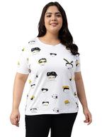 Juneberry 100% Pure Cotton Regular Fit Latest & Trendy All Over Prints Half Sleeve Plus Size T-Shirt For Women & Girls (Ps_Carto