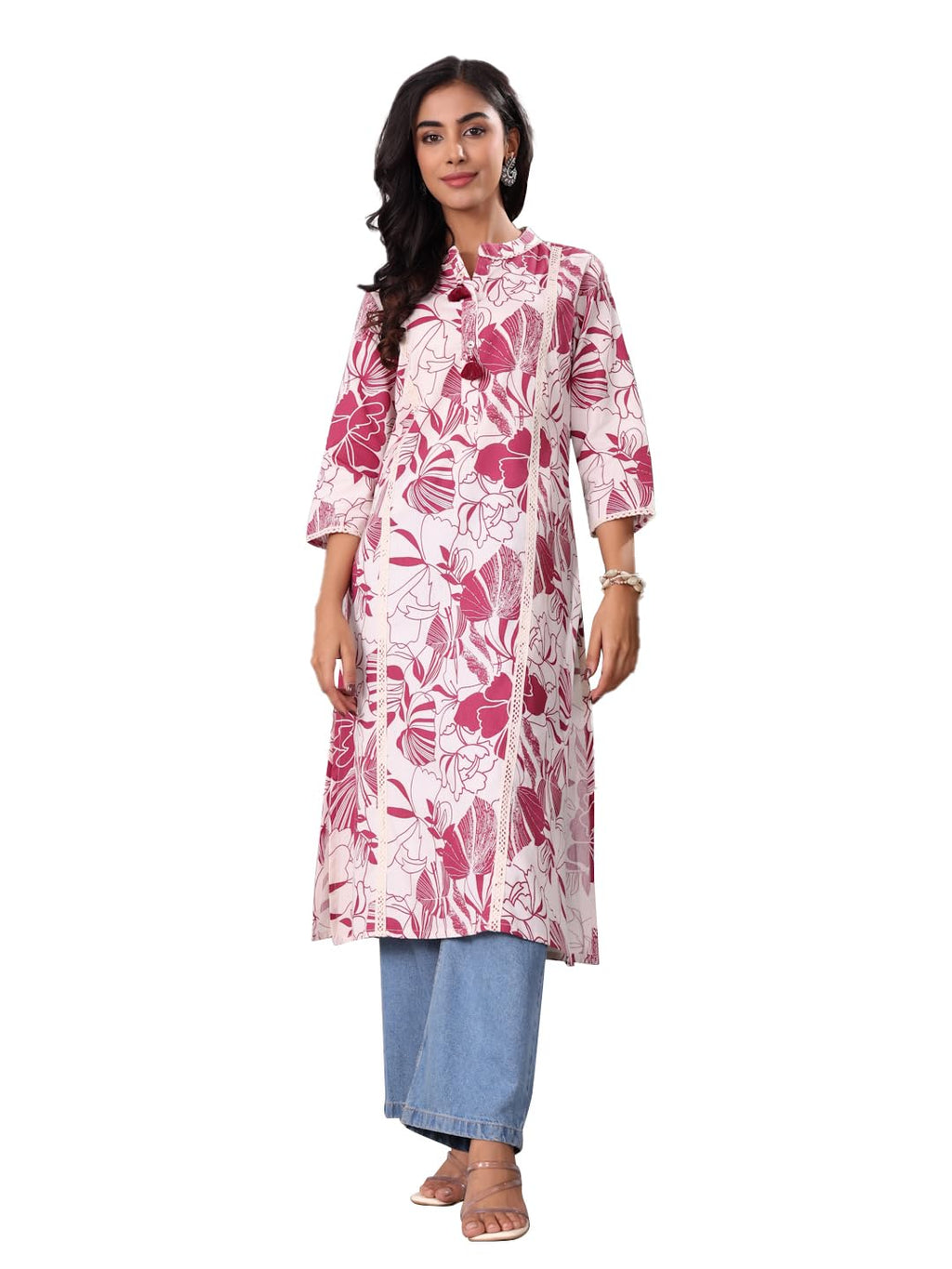 Varanga Women Bold Floral Printed Cotton Flex Kurta  Comfortable And Versatile For Everyday Looks Off White
