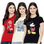 Preneum Womens Cotton Regular Fit Latest Graphic Stylish Printed Short Sleeves Casual T-Shirt || Trending & Styles (Pack 3), Re