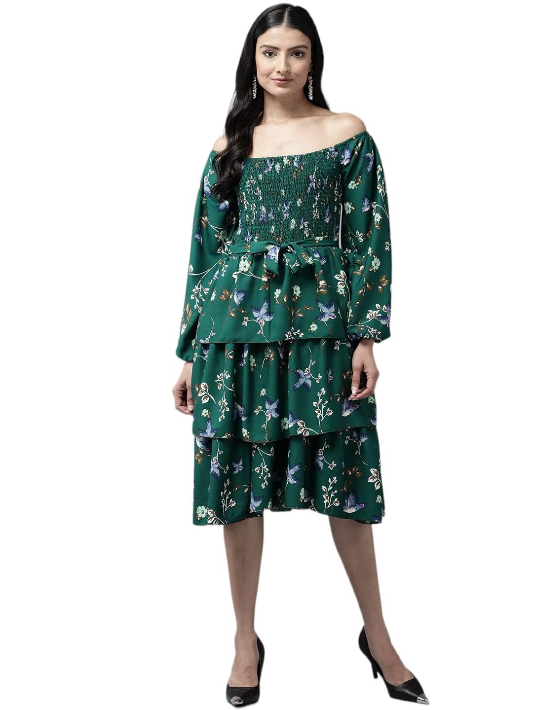 Aarika Women Green Color Floral Print Georgette Dress (SP-DR-AW-007-GREEN-XL)