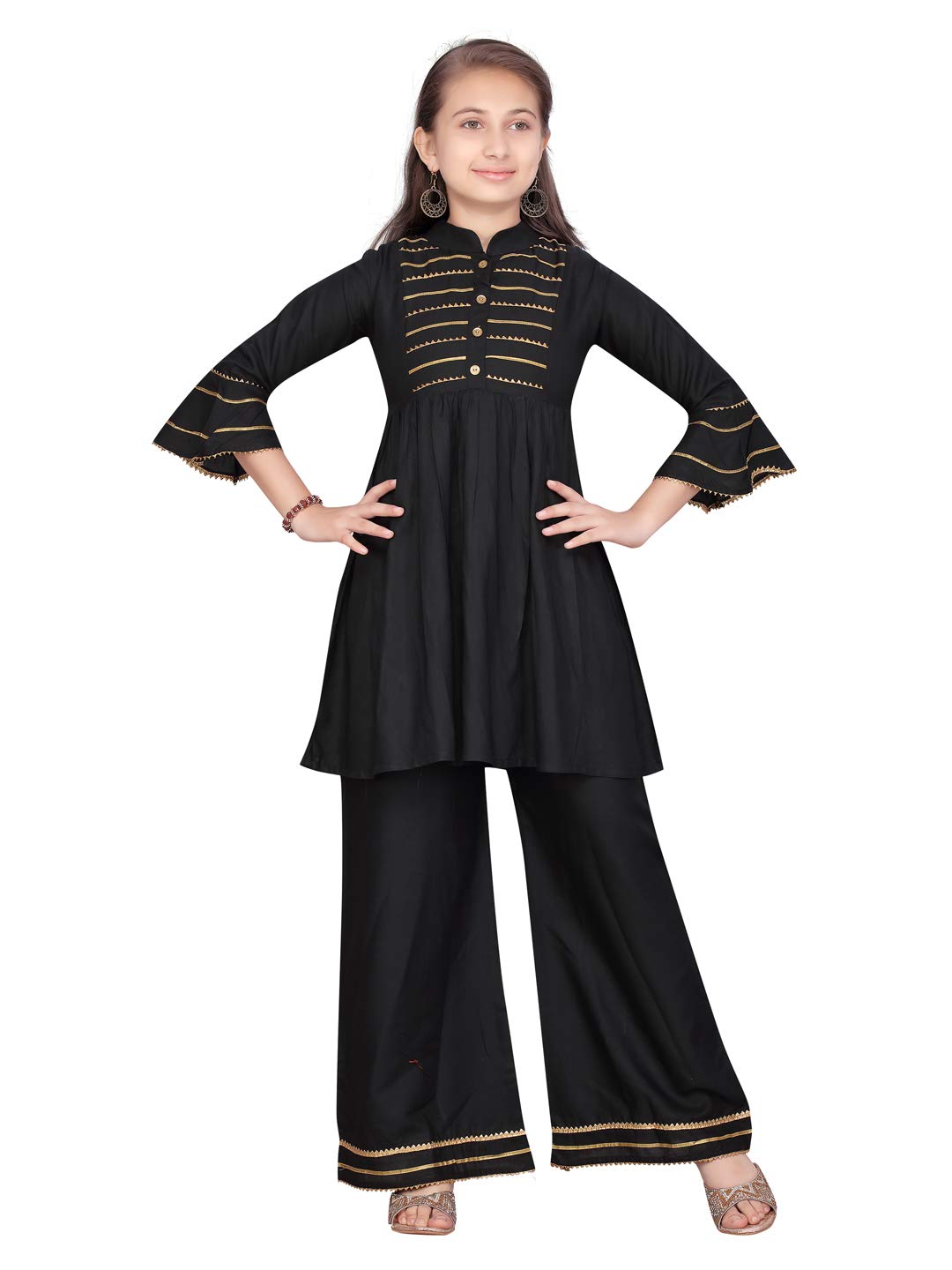 Aarika Girls Cotton Kurti Palazzo Set (NV-PL-B-3_Black