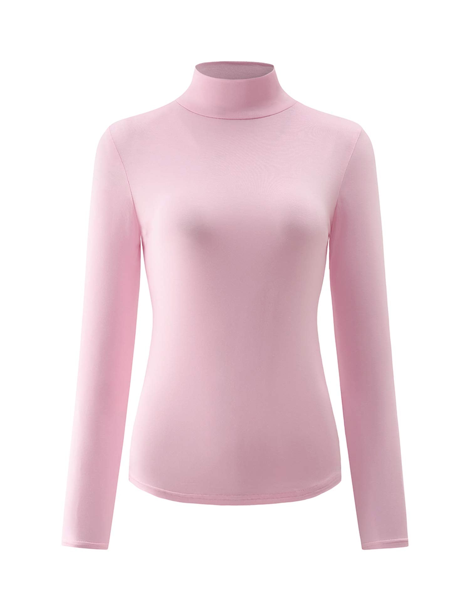 KLOTHO WomenAs Slim Fitted Mock Turtleneck Tops Long Sleeve Lightweight Base Layer Shirts Pink X-Small