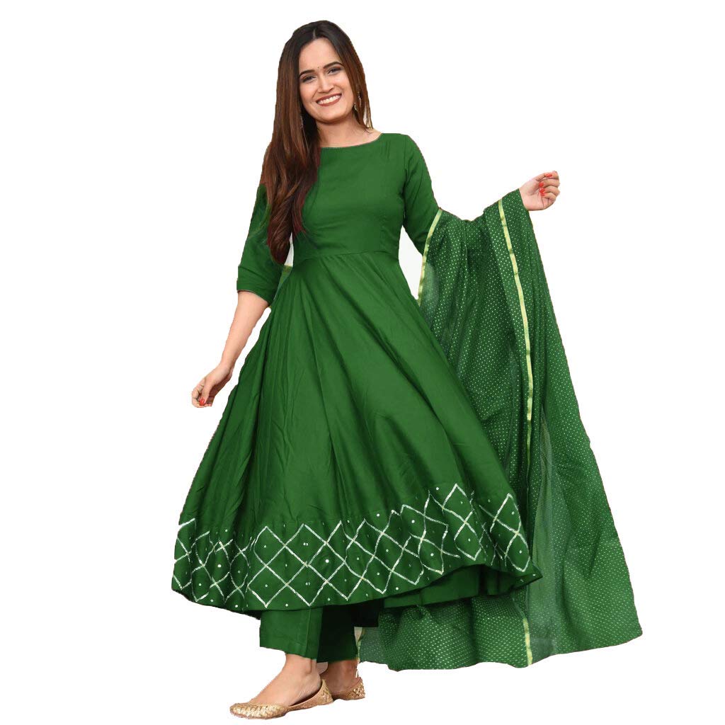 ANNI DESIGNER Womens Green Color Rayon Kurta with Dupatta (KUMT-Dress-Green_XS)