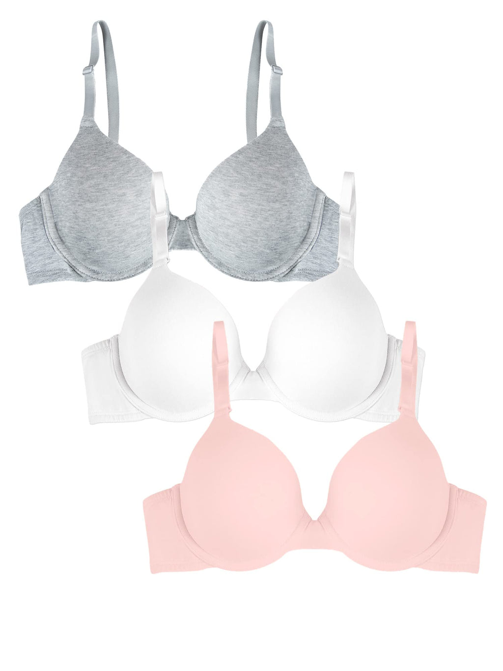 Fruit of the Loom Women's Smooth Cotton T-Shirt Bra-Ultra-Soft, Flexible, and Invisible Under Tees, Blushing Rose/White/Grey Hea