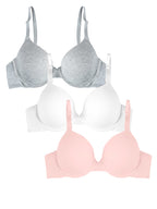 Fruit of the Loom Women's Smooth Cotton T-Shirt Bra-Ultra-Soft, Flexible, and Invisible Under Tees, Blushing Rose/White/Grey Hea