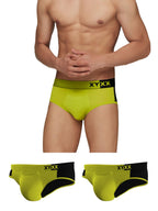 XYXX Mens Underwear Dualist IntelliSoft Antimicrobial Micro Modal Brief Pack of 3 (Lime Punch & Black;Lime Punch & Black;Lime P