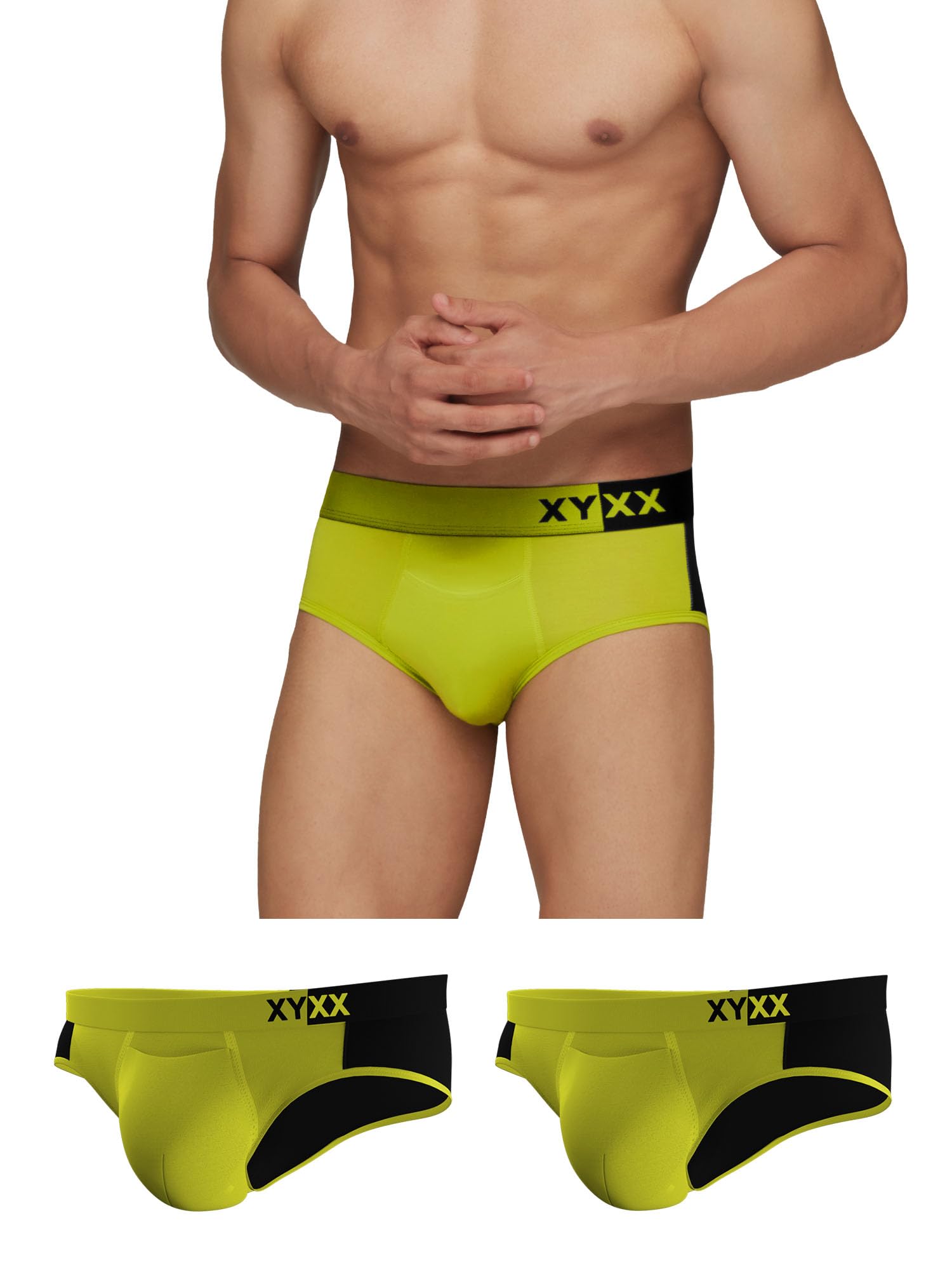 XYXX Mens Underwear Dualist IntelliSoft Antimicrobial Micro Modal Brief Pack of 3 (Lime Punch & Black;Lime Punch & Black;Lime P