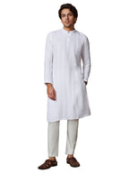 Manyavar MenS Kurta, Full Sleeve Mandarin Collared Ethnic Knee Length Kurta, Linen Kurta For Festival, Wedding, Party, Annivers