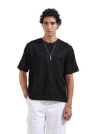 The Indian Garage Co Mens Textured Half Sleeves Boxy Crew Neck T-Shirt