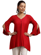 Libas WomenS Cotton Blend Solid A-Line Kurtis (29137_Red