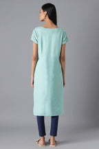 Aurelia Womens Cotton Geometric Regular Kurta (22FEA12879SS-701898_Teal Green_XS)