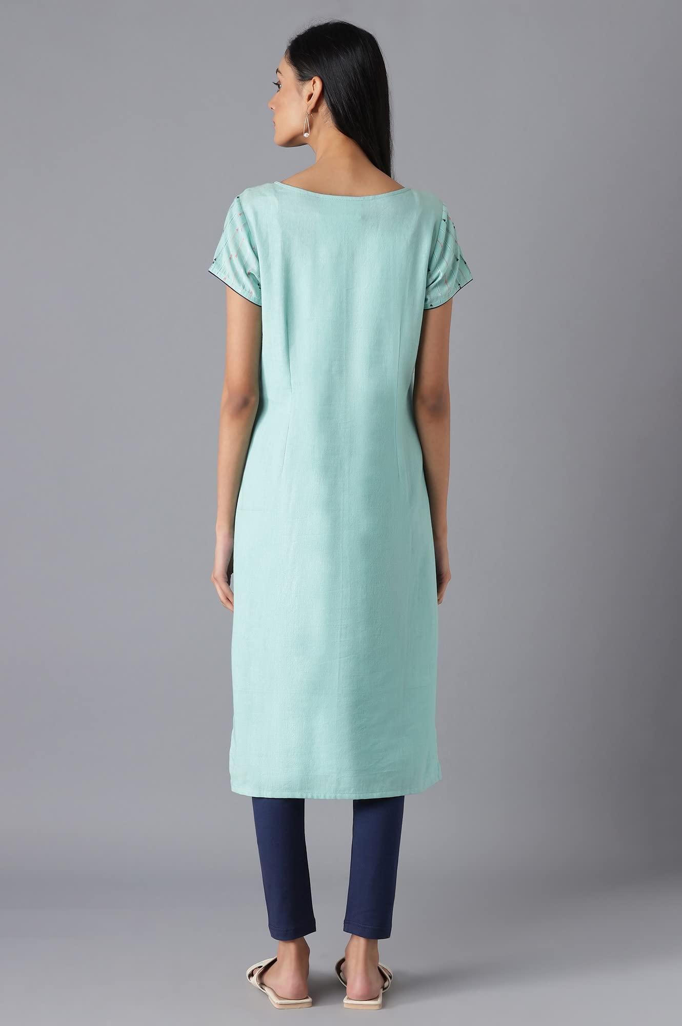 Aurelia Womens Cotton Geometric Regular Kurta (22FEA12879SS-701898_Teal Green_XS)