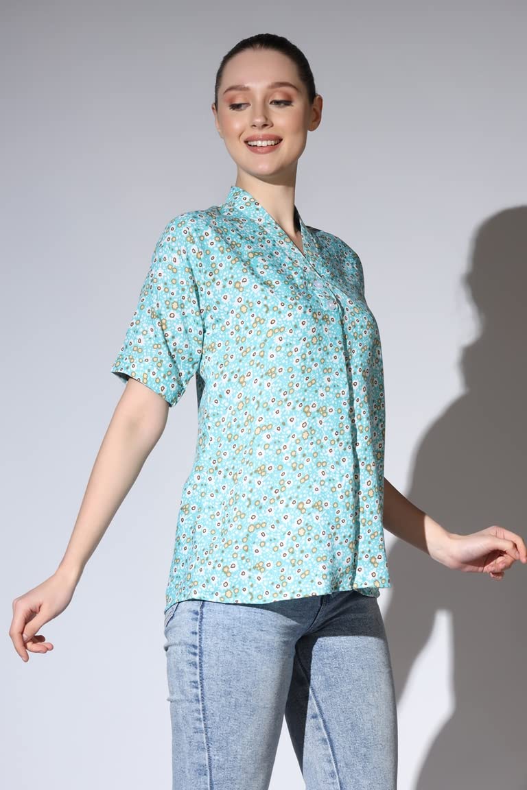 Leriya Fashion Tops For Women || Rayon Floral Printed Shawl Collared Fancy Button Neck || Shirt Style Western Top For Girls || I