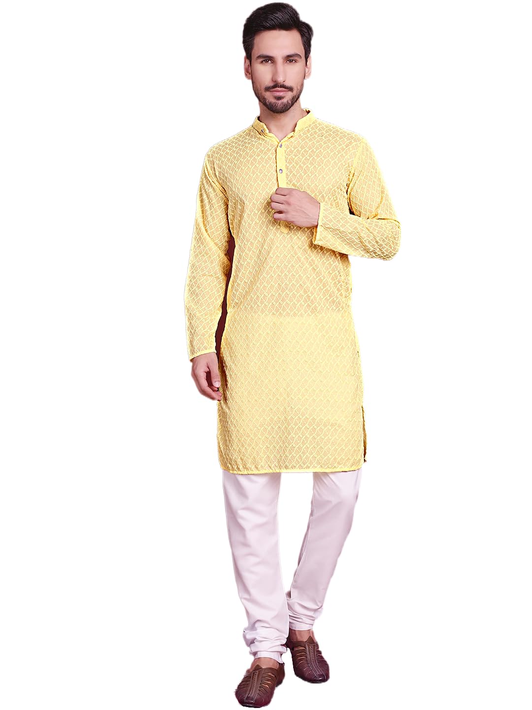 Jompers Mens Chikankari Pure Cotton Kurta Pyjama Set