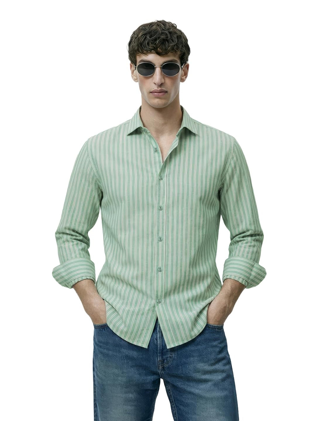 The Indian Garage Co Mens Regular Fit Vertical Striped Cutaway Collar Full Sleeves Sweater