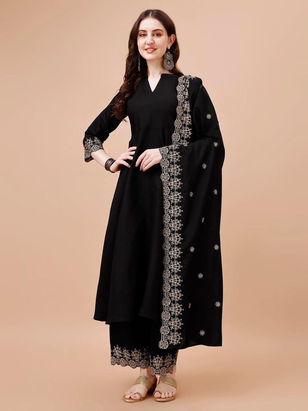Pratham Blue Womens Silk Embroidered Anarkali Kurta with Palazzos and Dupatta