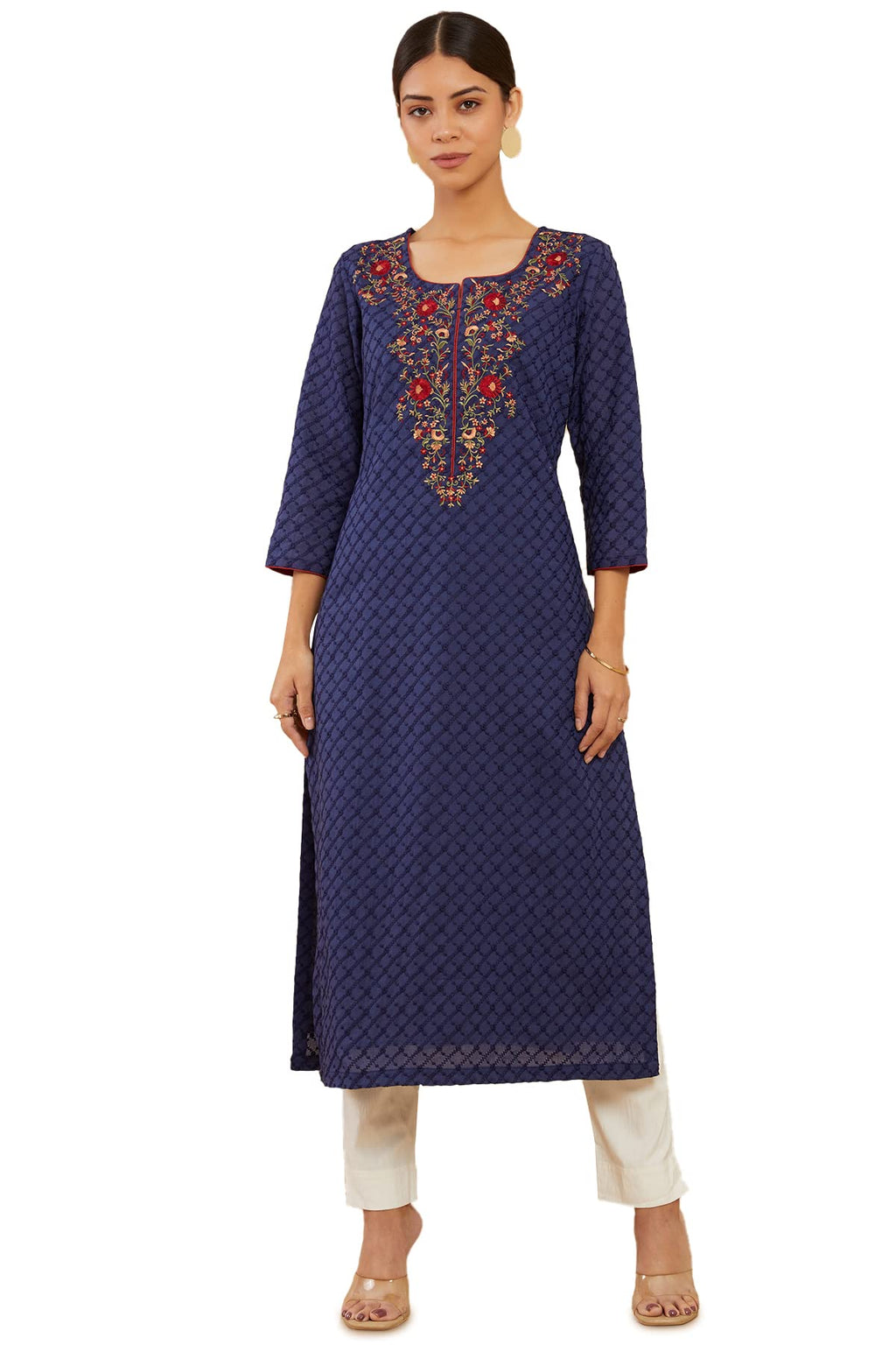 Soch Women Dark Blue Cotton Solid Kurta