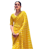 Satrani WomenS Leheriya Printed & Lace Georgette Saree With Unstitched Blouse Piece